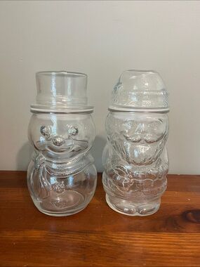 Vintage Libbey Glass Christmas Candy Canisters, Set of 2